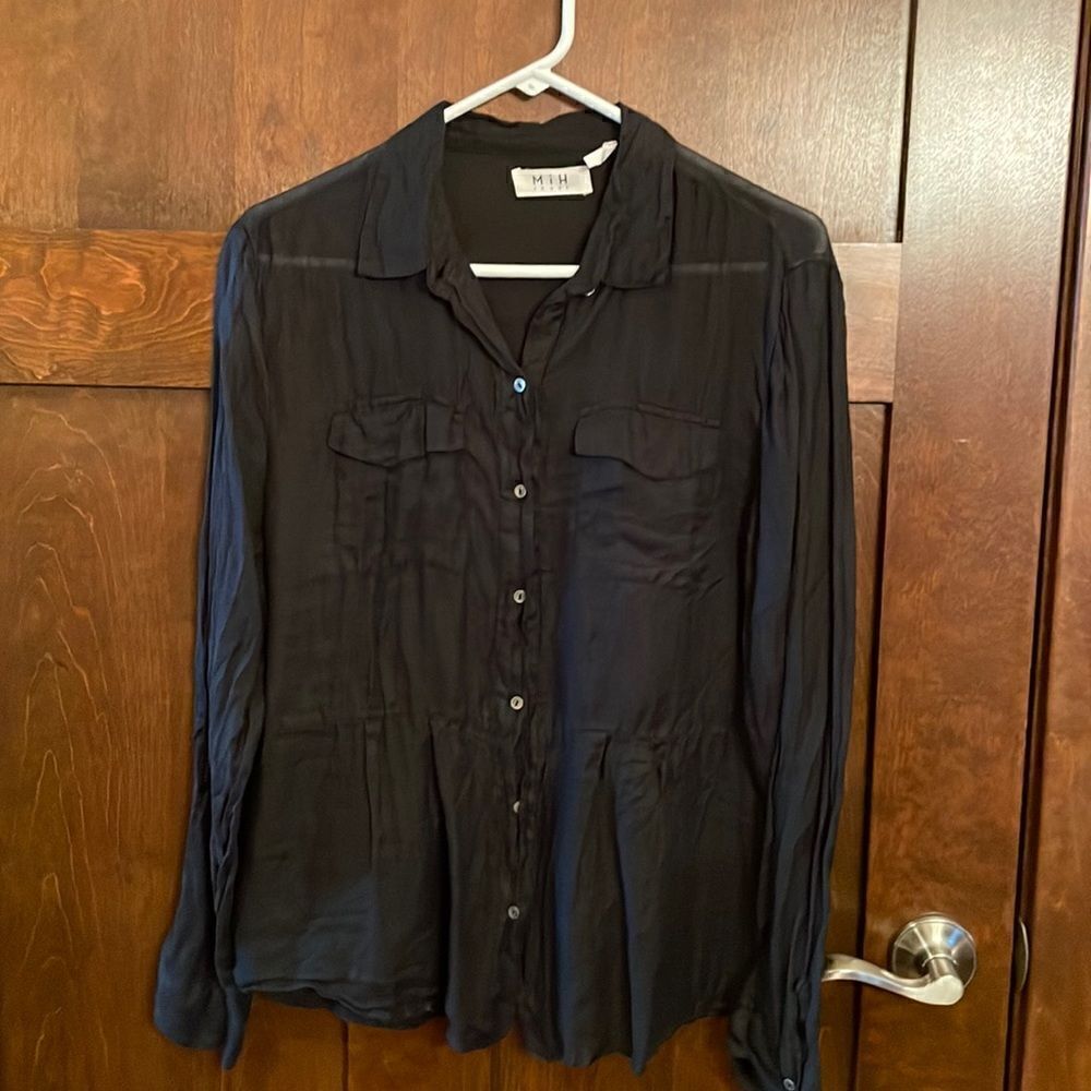 MiH Jeans Ramie Black See Through Peplin Shirt - L